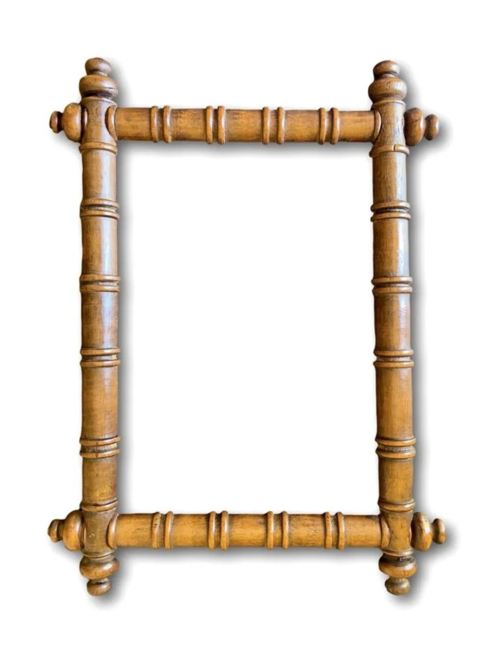 Antique French Faux Bamboo Wood Picture Frame Napoleon III Carved Corner Finial